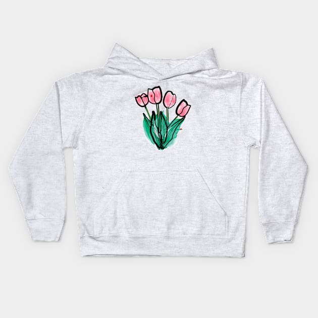 watercolor pink tulips Kids Hoodie by CindyS